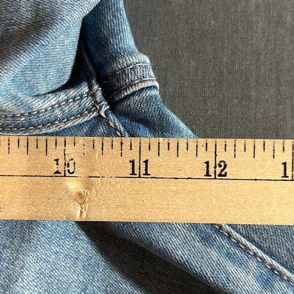 American Eagle Super Hi-Rise Flare Jeans Womens 4 Blue Denim Distressed Stretch - Picture 14 of 16